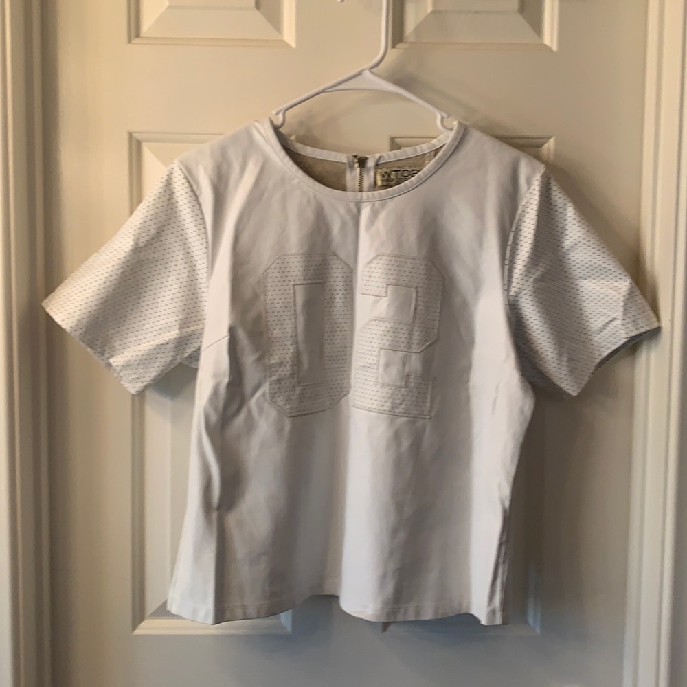 WTO2 White Shirt Sleeve Top.  Leather like. Polyurethane material. Size XL